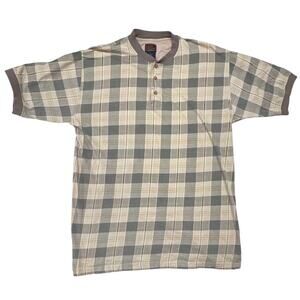 Duxbak Vintage Men's Plaid Button Down Shirt Green Gray & Cream Size Large